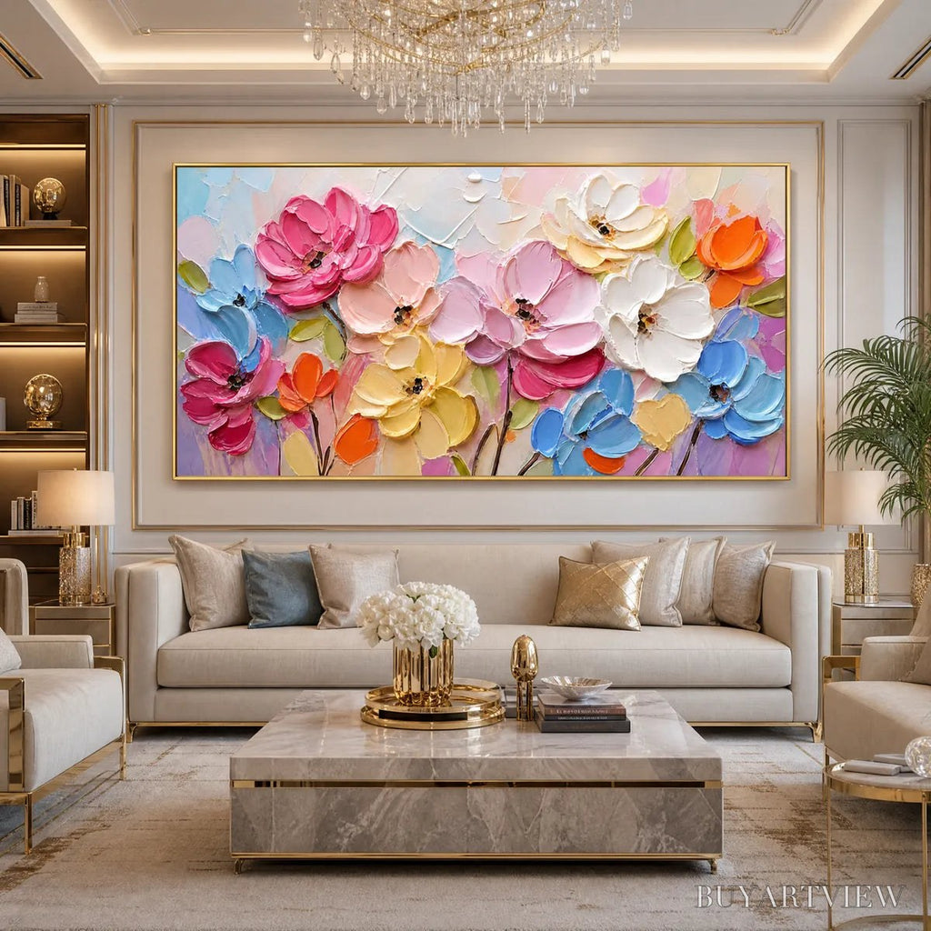 ARTOVITAS Symphony in Bloom – Colorful Impasto Floral Palette Knife Painting - image 2
