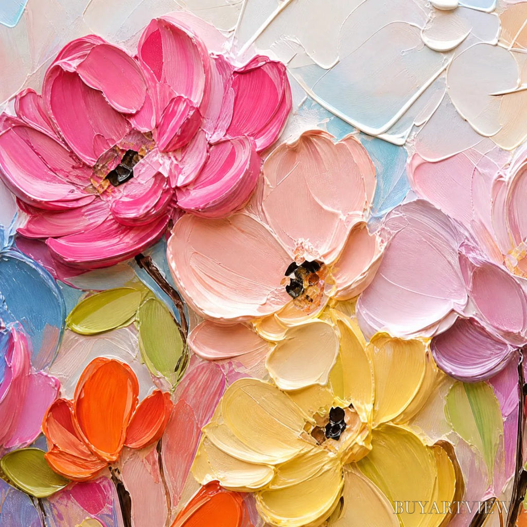 ARTOVITAS Symphony in Bloom – Colorful Impasto Floral Palette Knife Painting - image 3
