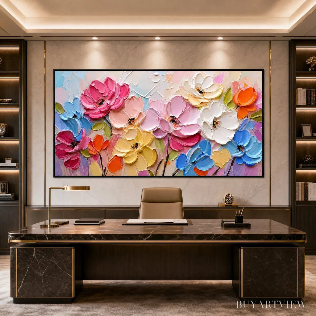 ARTOVITAS Symphony in Bloom – Colorful Impasto Floral Palette Knife Painting - image 4