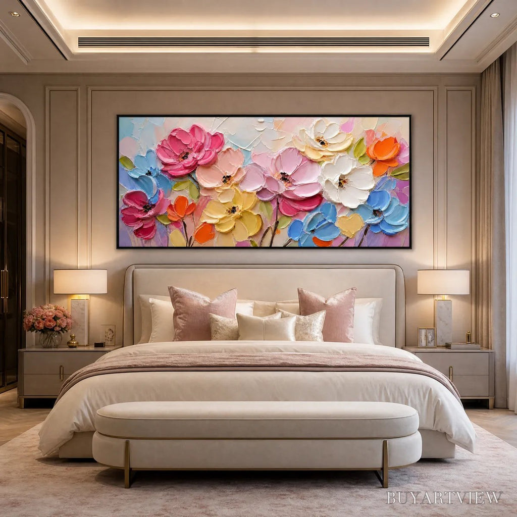 ARTOVITAS Symphony in Bloom – Colorful Impasto Floral Palette Knife Painting - image 5