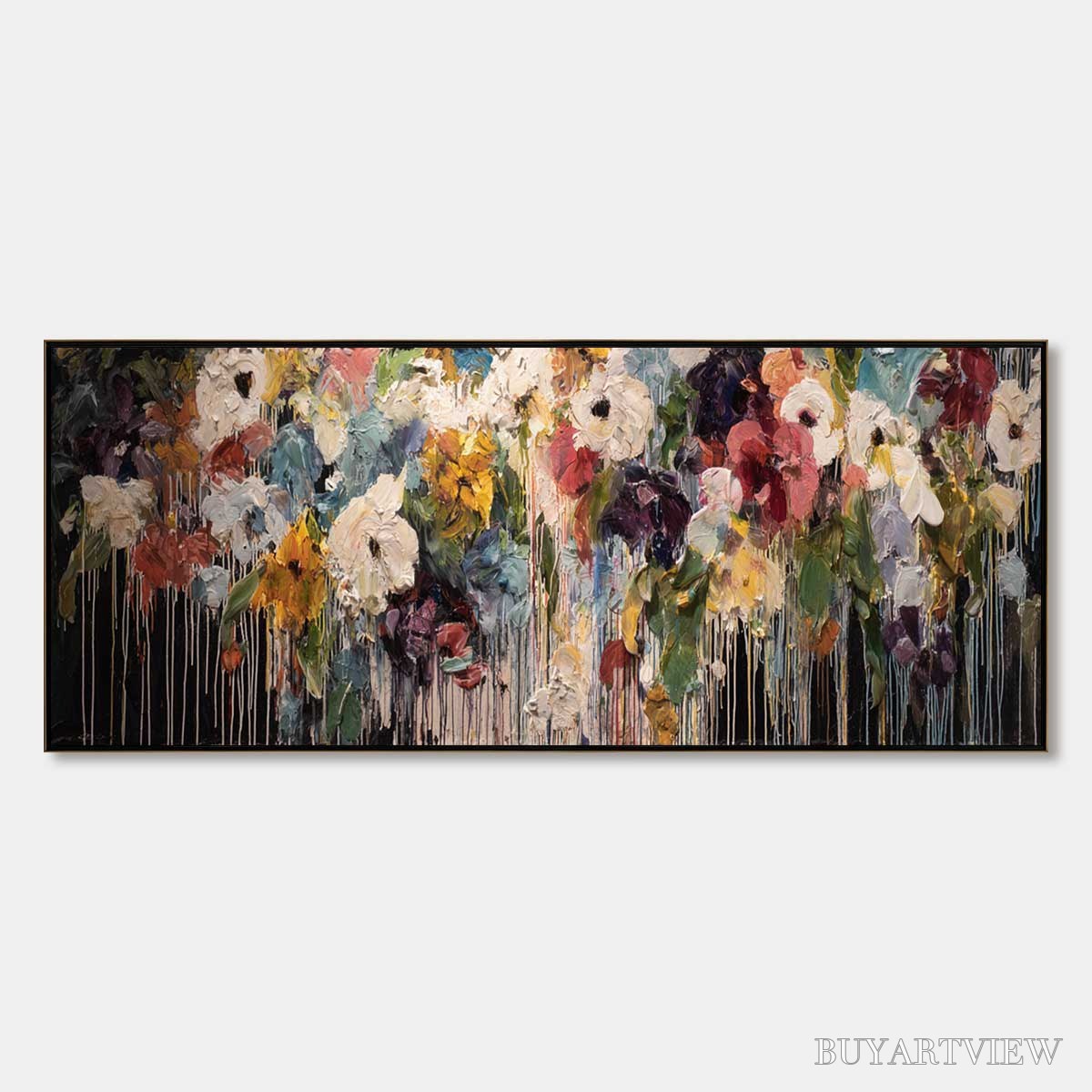 ARTOVITAS Chromatic Cascade – Colorful Abstract Floral Painting with Heavy Texture and Drips - image 1