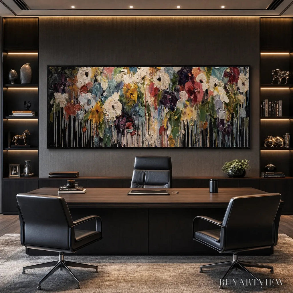 ARTOVITAS Chromatic Cascade – Colorful Abstract Floral Painting with Heavy Texture and Drips - image 2