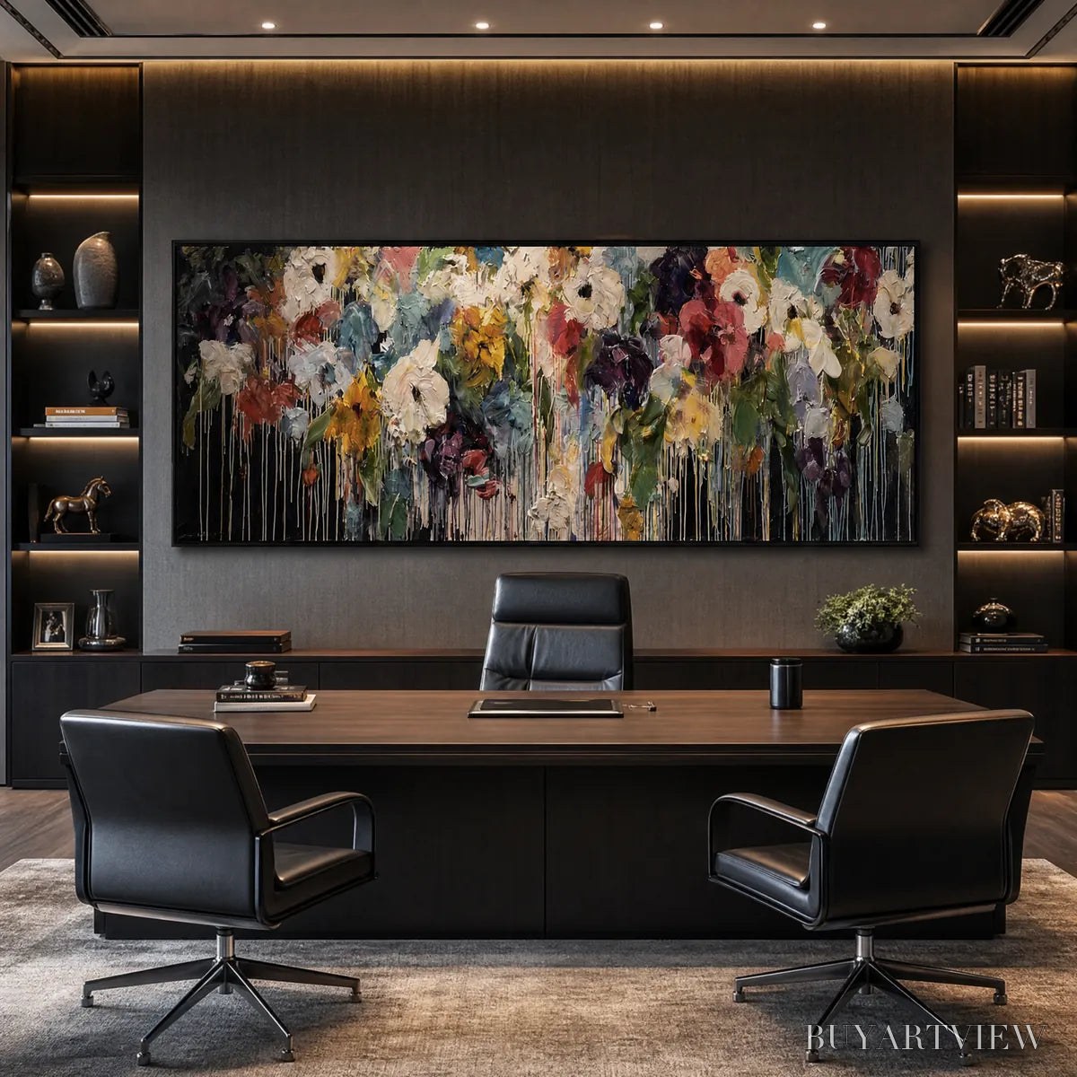 ARTOVITAS Chromatic Cascade – Colorful Abstract Floral Painting with Heavy Texture and Drips - image 2