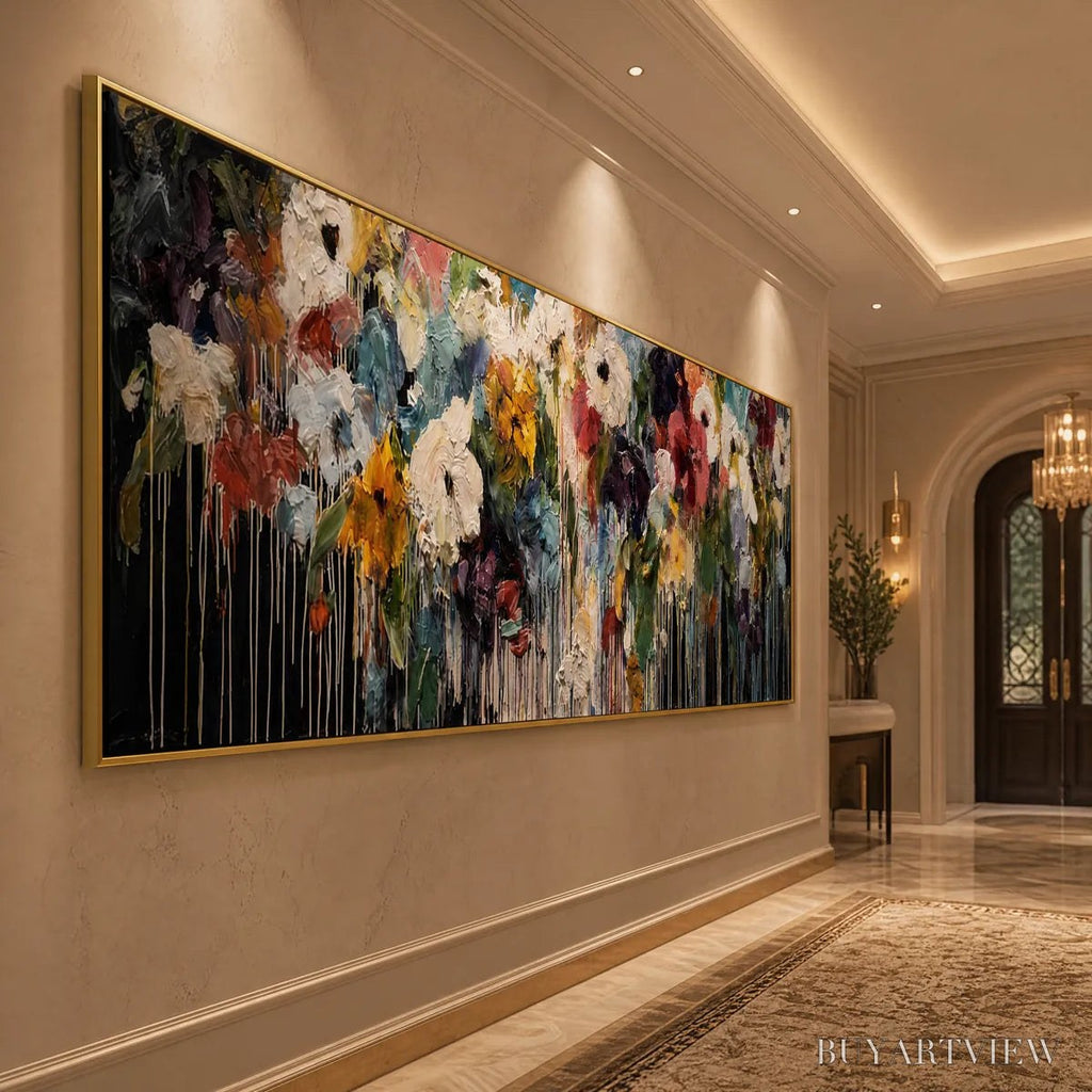 ARTOVITAS Chromatic Cascade – Colorful Abstract Floral Painting with Heavy Texture and Drips - image 5