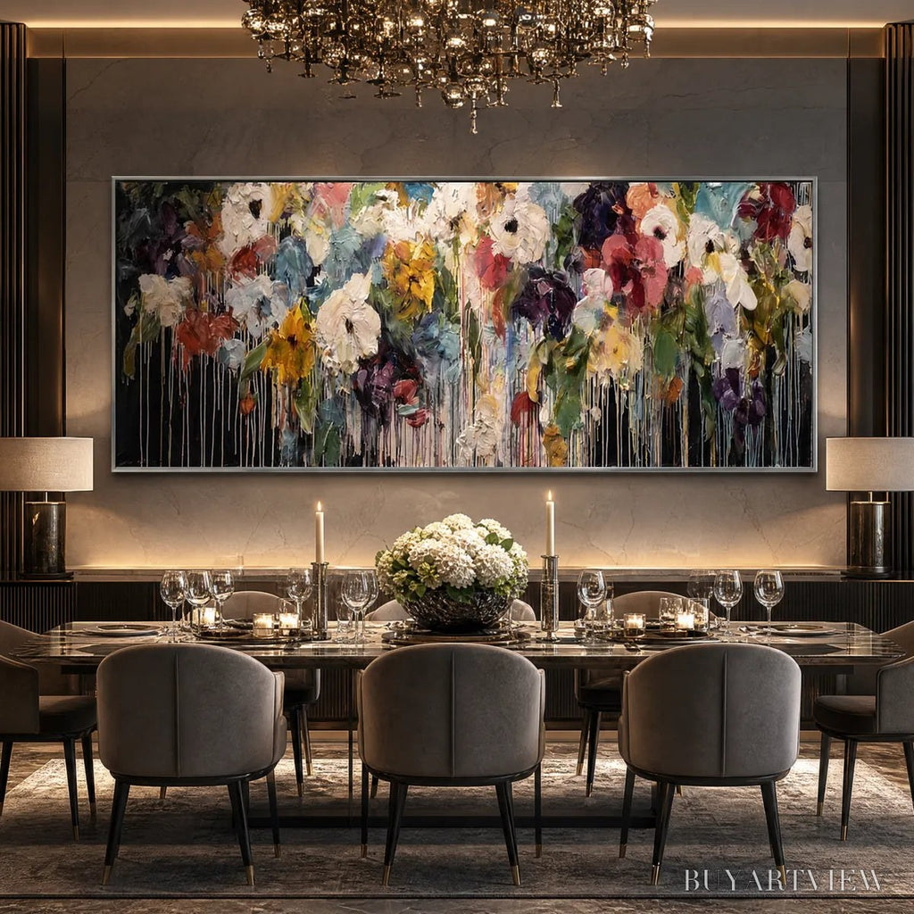 ARTOVITAS Chromatic Cascade – Colorful Abstract Floral Painting with Heavy Texture and Drips - image 6