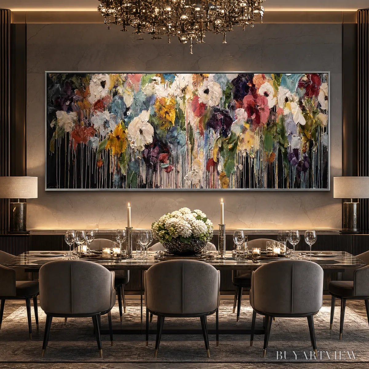 ARTOVITAS Chromatic Cascade – Colorful Abstract Floral Painting with Heavy Texture and Drips - image 6