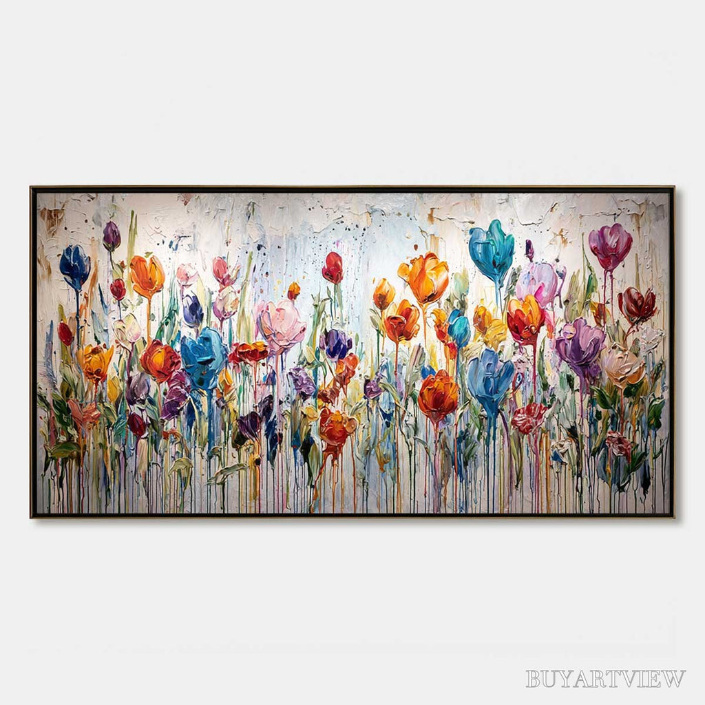ARTOVITAS Joyful Melody – Vibrant Abstract Flower Field Painting with Impasto Texture - image 1