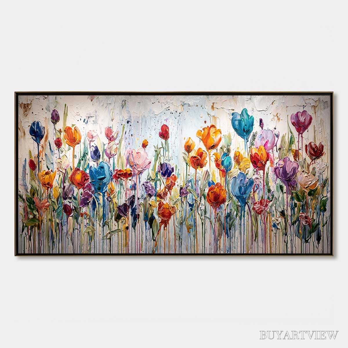 ARTOVITAS Joyful Melody – Vibrant Abstract Flower Field Painting with Impasto Texture - image 1