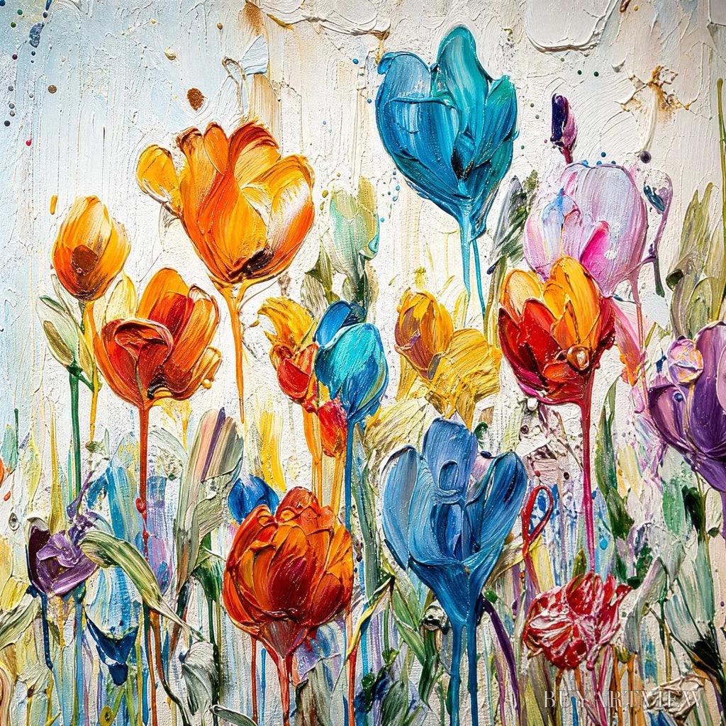 ARTOVITAS Joyful Melody – Vibrant Abstract Flower Field Painting with Impasto Texture - image 3