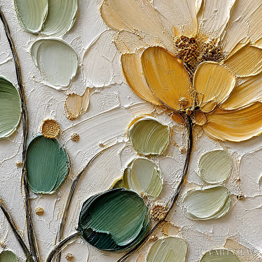 ARTOVITAS Golden Whisper – Textured Floral Impasto Painting with Gold Leaf - image 3