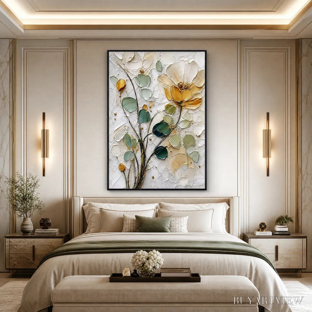 ARTOVITAS Golden Whisper – Textured Floral Impasto Painting with Gold Leaf - image 4