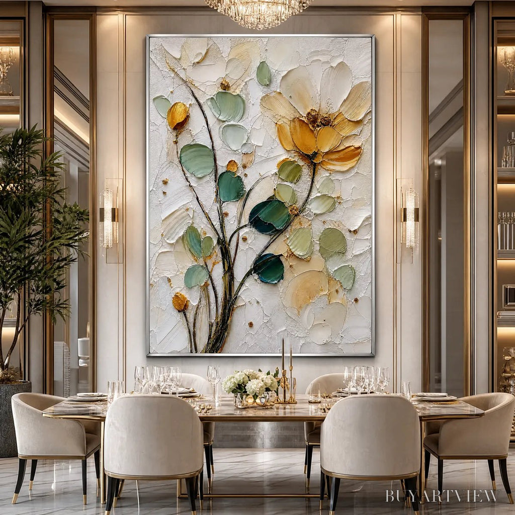 ARTOVITAS Golden Whisper – Textured Floral Impasto Painting with Gold Leaf - image 6