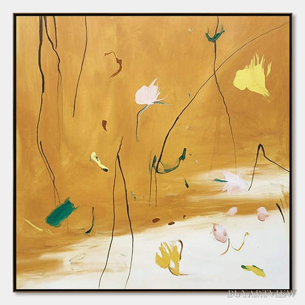 ARTOVITAS Ochre Whispers – Wabi Sabi Inspired Abstract Floral Painting - image 1