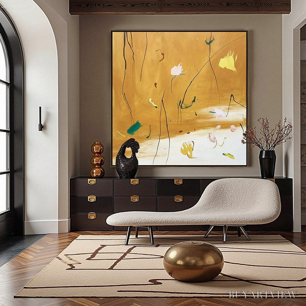 ARTOVITAS Ochre Whispers – Wabi Sabi Inspired Abstract Floral Painting - image 2