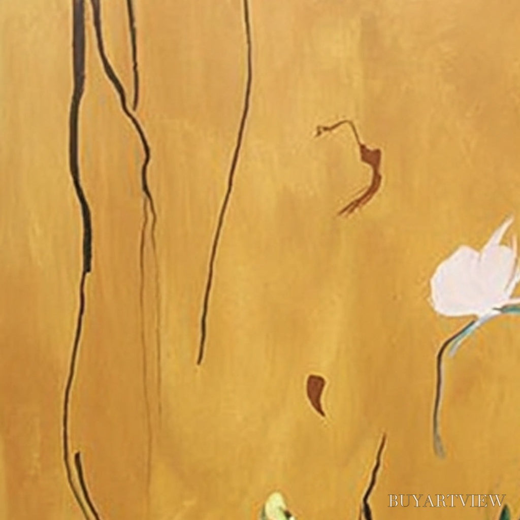 ARTOVITAS Ochre Whispers – Wabi Sabi Inspired Abstract Floral Painting - image 3