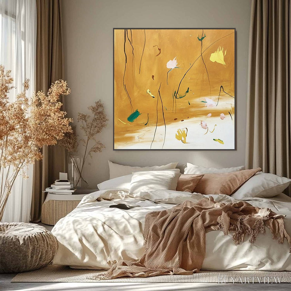 ARTOVITAS Ochre Whispers – Wabi Sabi Inspired Abstract Floral Painting - image 6