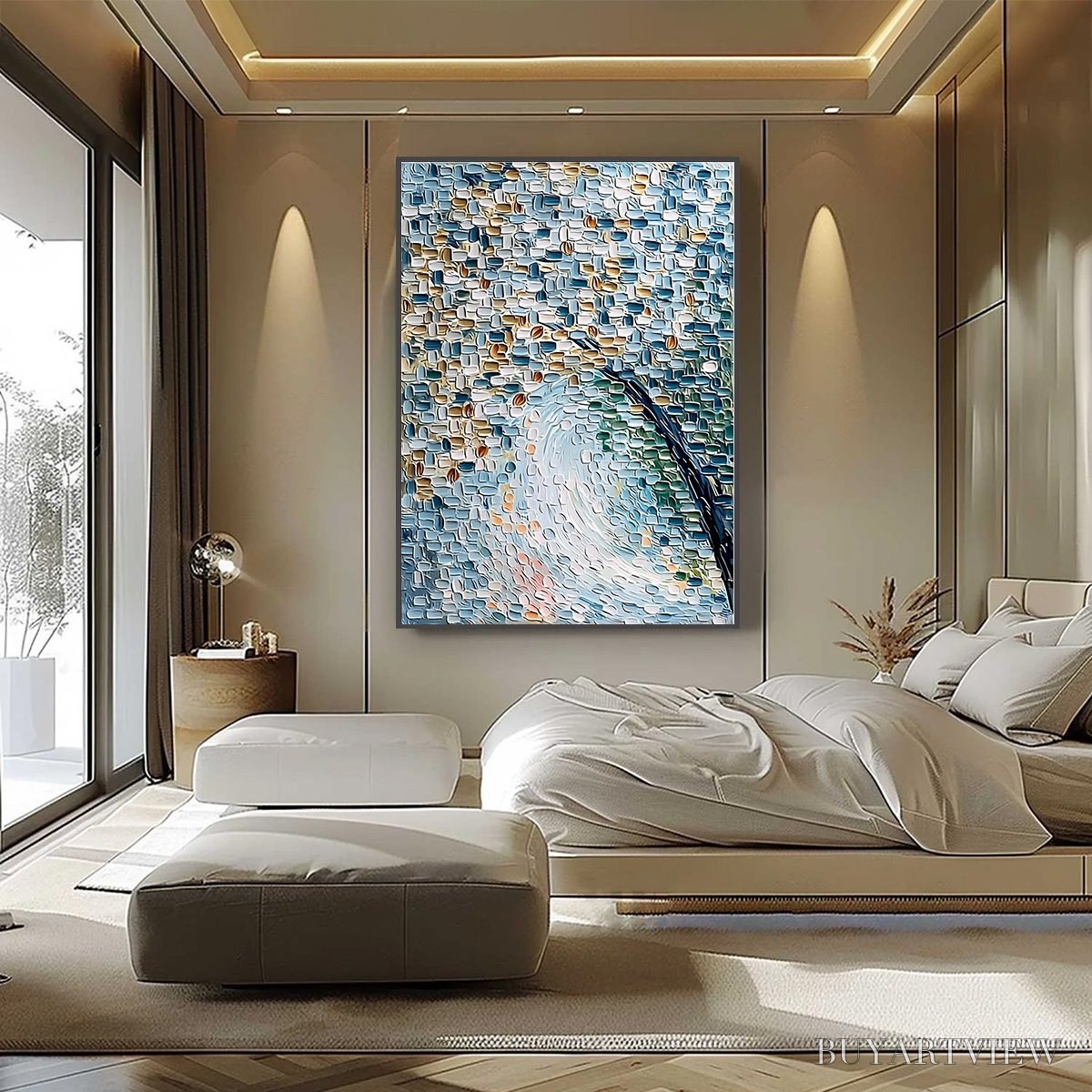 ARTOVITAS Cobblestone Blossom – Heavily Textured Abstract Tree Painting with Palette Knife Detail - image 6