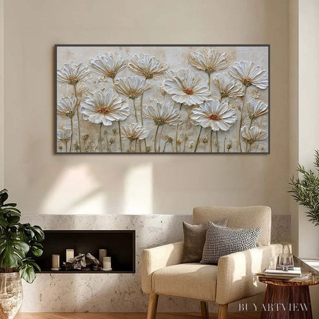 ARTOVITAS Ivory Bloom – Textured Wabi Sabi Floral Impasto Painting - image 2