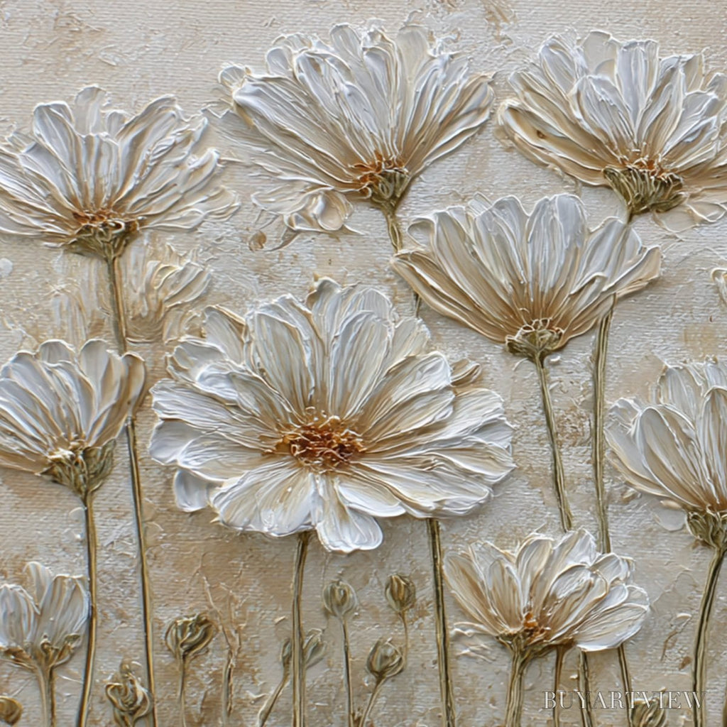 ARTOVITAS Ivory Bloom – Textured Wabi Sabi Floral Impasto Painting - image 3