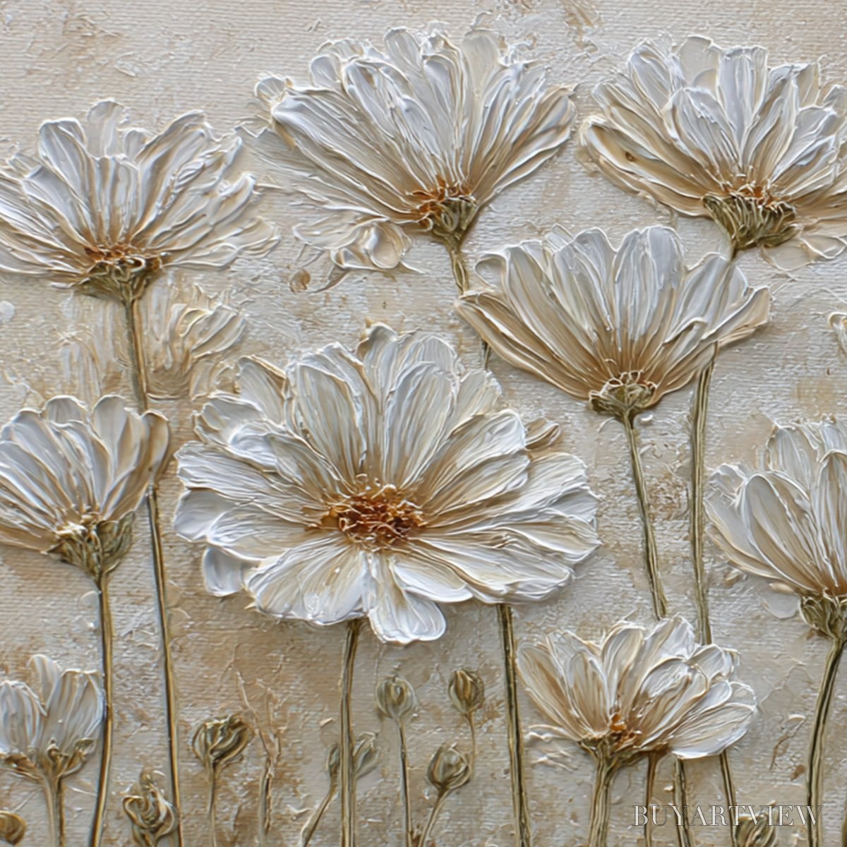 ARTOVITAS Ivory Bloom – Textured Wabi Sabi Floral Impasto Painting - image 3