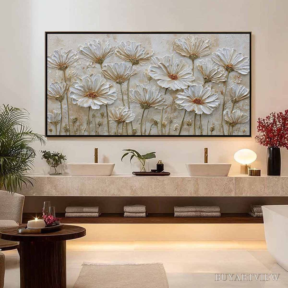 ARTOVITAS Ivory Bloom – Textured Wabi Sabi Floral Impasto Painting - image 4