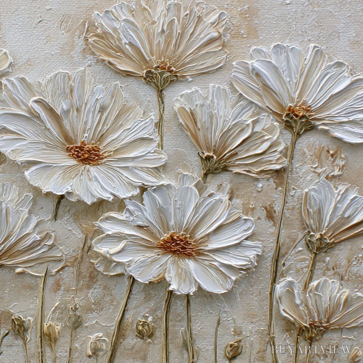 ARTOVITAS Ivory Bloom – Textured Wabi Sabi Floral Impasto Painting - image 5