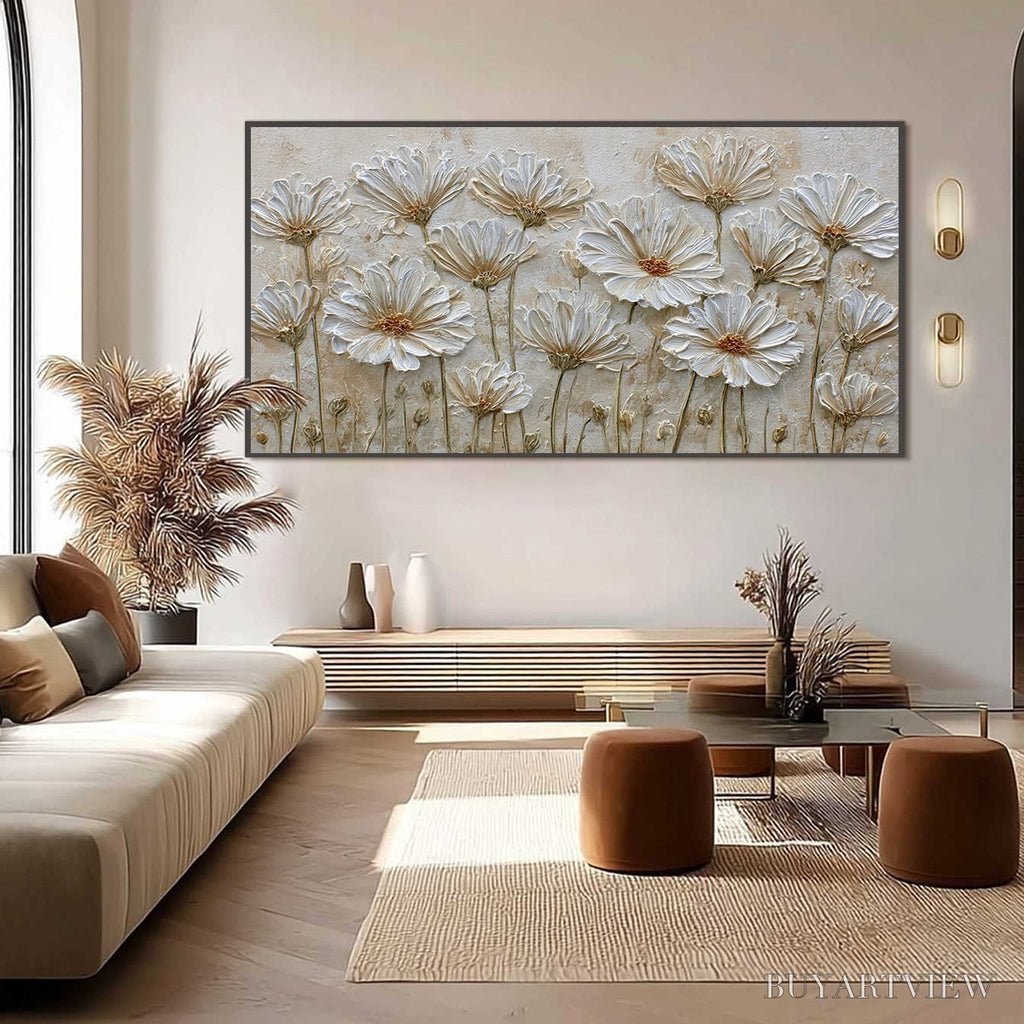 ARTOVITAS Ivory Bloom – Textured Wabi Sabi Floral Impasto Painting - image 6