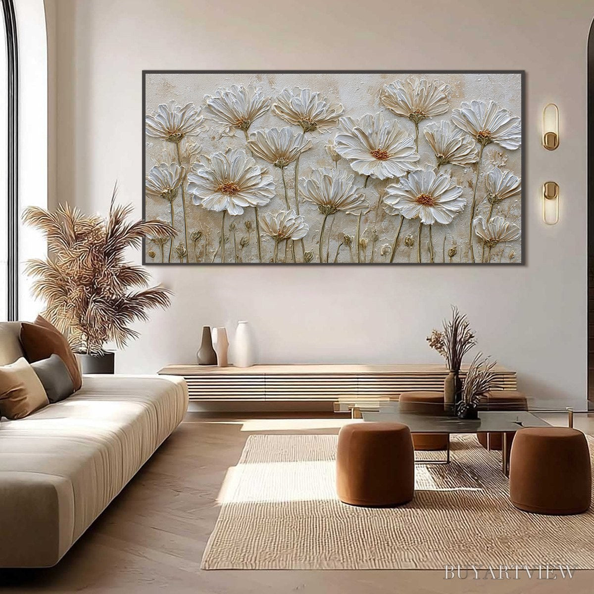 ARTOVITAS Ivory Bloom – Textured Wabi Sabi Floral Impasto Painting - image 6