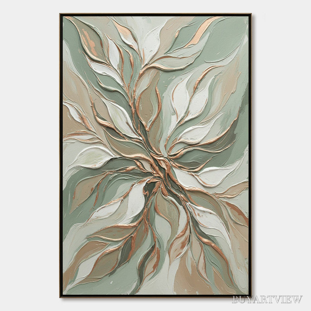 ARTOVITAS Verdant Whisper – Textured Abstract Botanical Leaf Painting - image 1