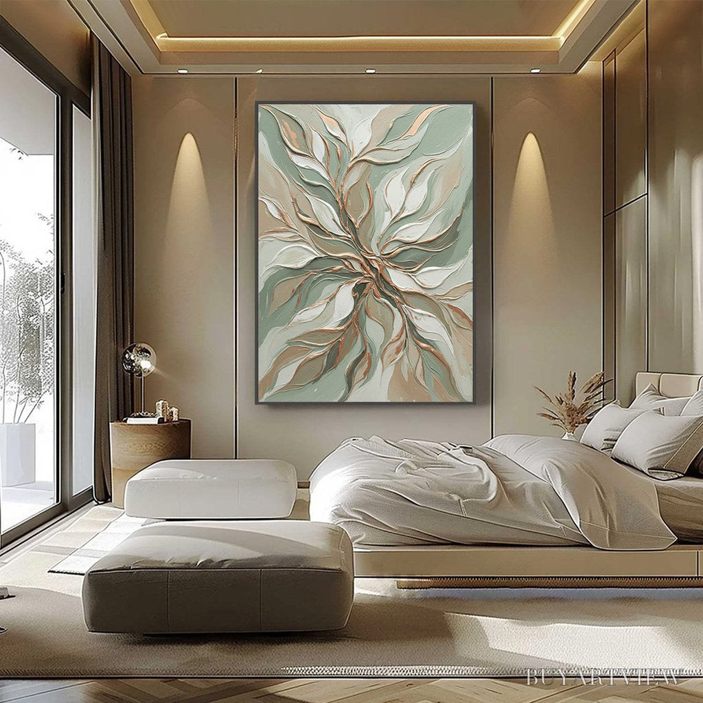 ARTOVITAS Verdant Whisper – Textured Abstract Botanical Leaf Painting - image 2