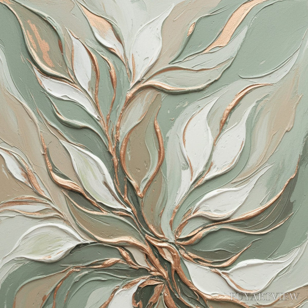 ARTOVITAS Verdant Whisper – Textured Abstract Botanical Leaf Painting - image 3