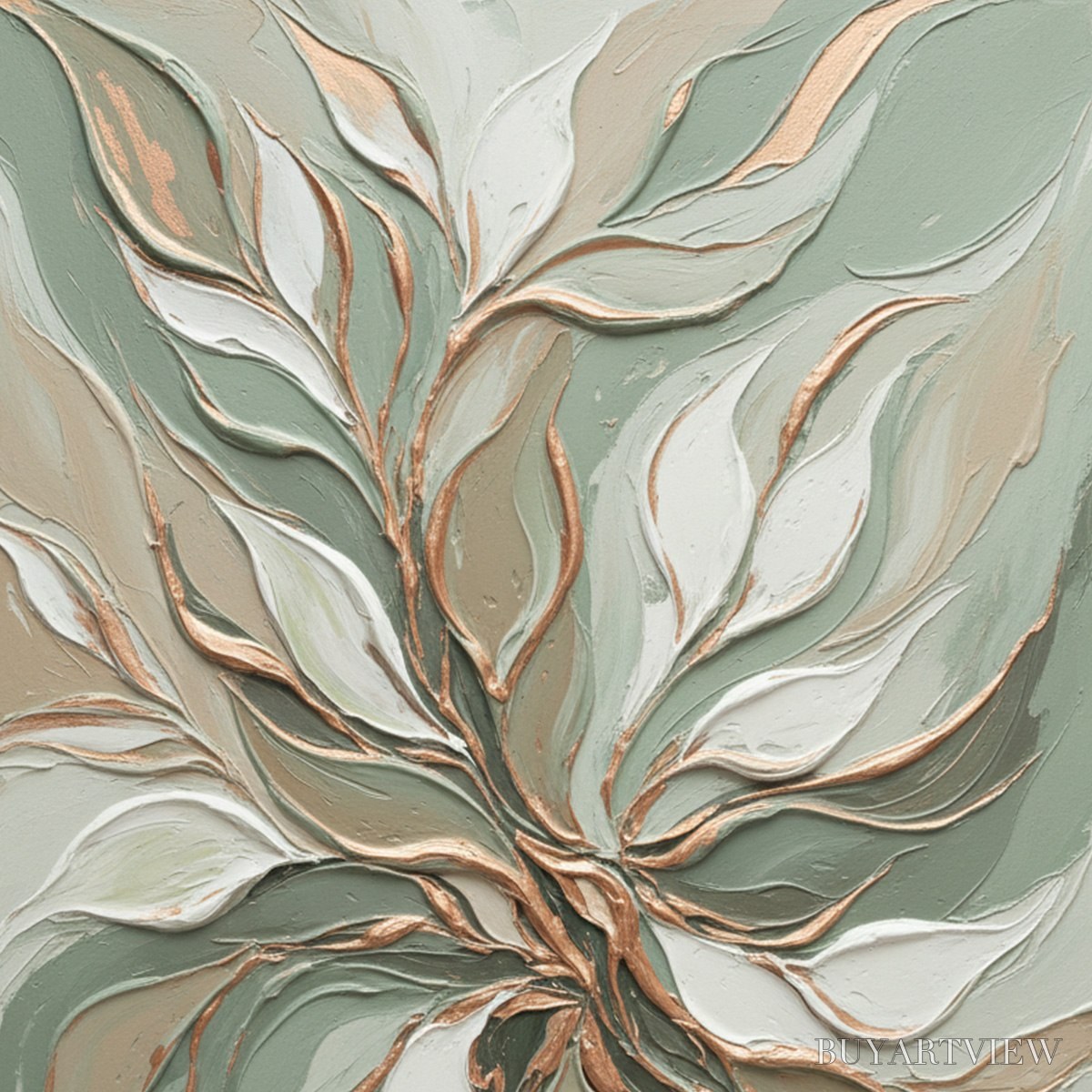 ARTOVITAS Verdant Whisper – Textured Abstract Botanical Leaf Painting - image 3