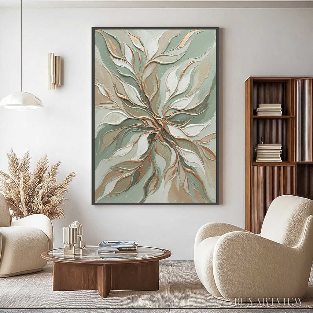 ARTOVITAS Verdant Whisper – Textured Abstract Botanical Leaf Painting - image 4