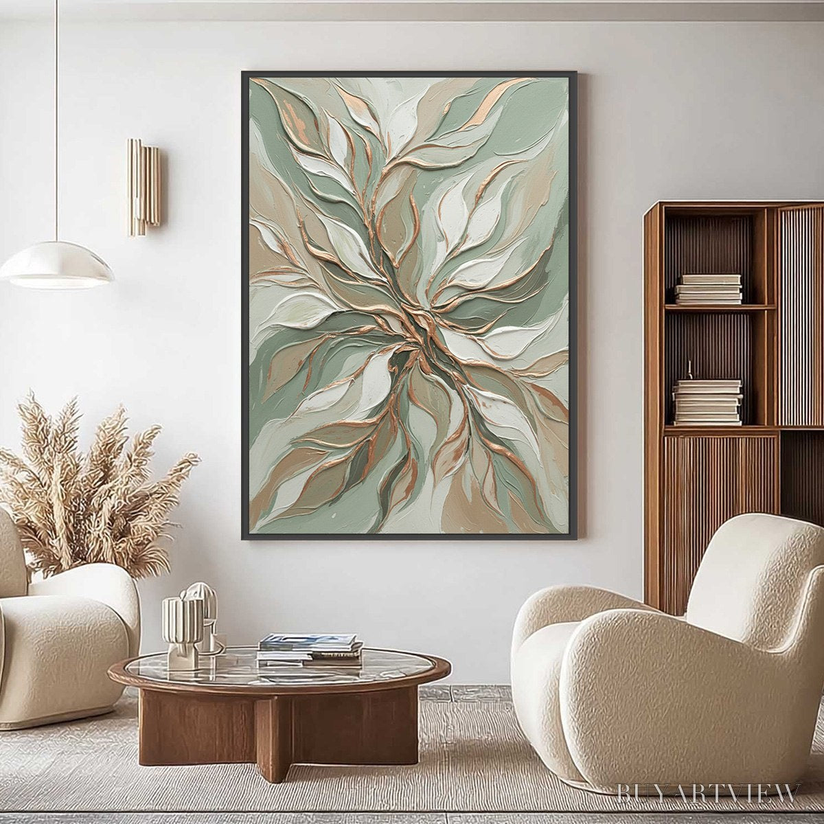 ARTOVITAS Verdant Whisper – Textured Abstract Botanical Leaf Painting - image 4