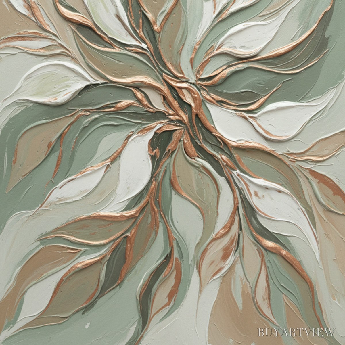 ARTOVITAS Verdant Whisper – Textured Abstract Botanical Leaf Painting - image 5