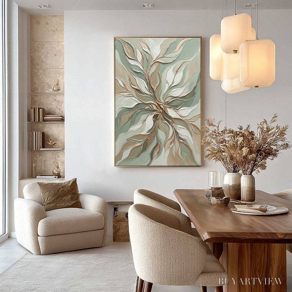 ARTOVITAS Verdant Whisper – Textured Abstract Botanical Leaf Painting - image 6