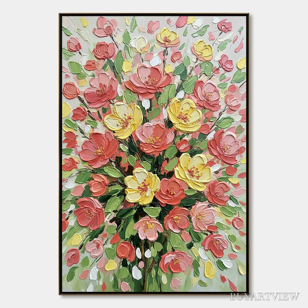 ARTOVITAS Joyful Bloom – Textured Floral Impasto Oil Painting - image 1