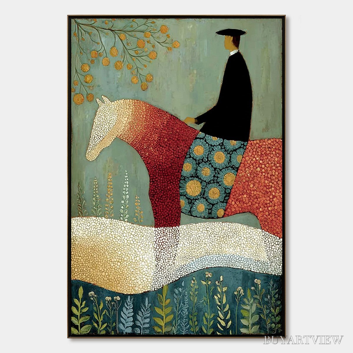 ARTOVITAS A Gentle Journey – Textured Figurative Painting of a Rider and Horse - image 1