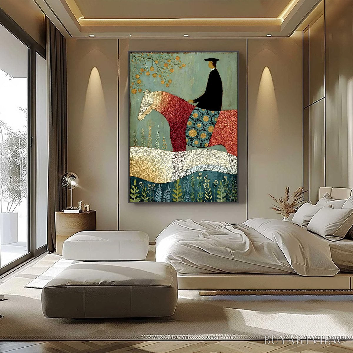 ARTOVITAS A Gentle Journey – Textured Figurative Painting of a Rider and Horse - image 2