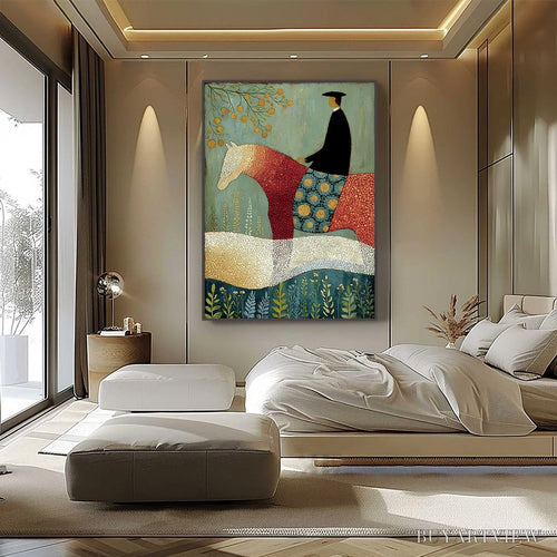 ARTOVITAS A Gentle Journey – Textured Figurative Painting of a Rider and Horse - image 2
