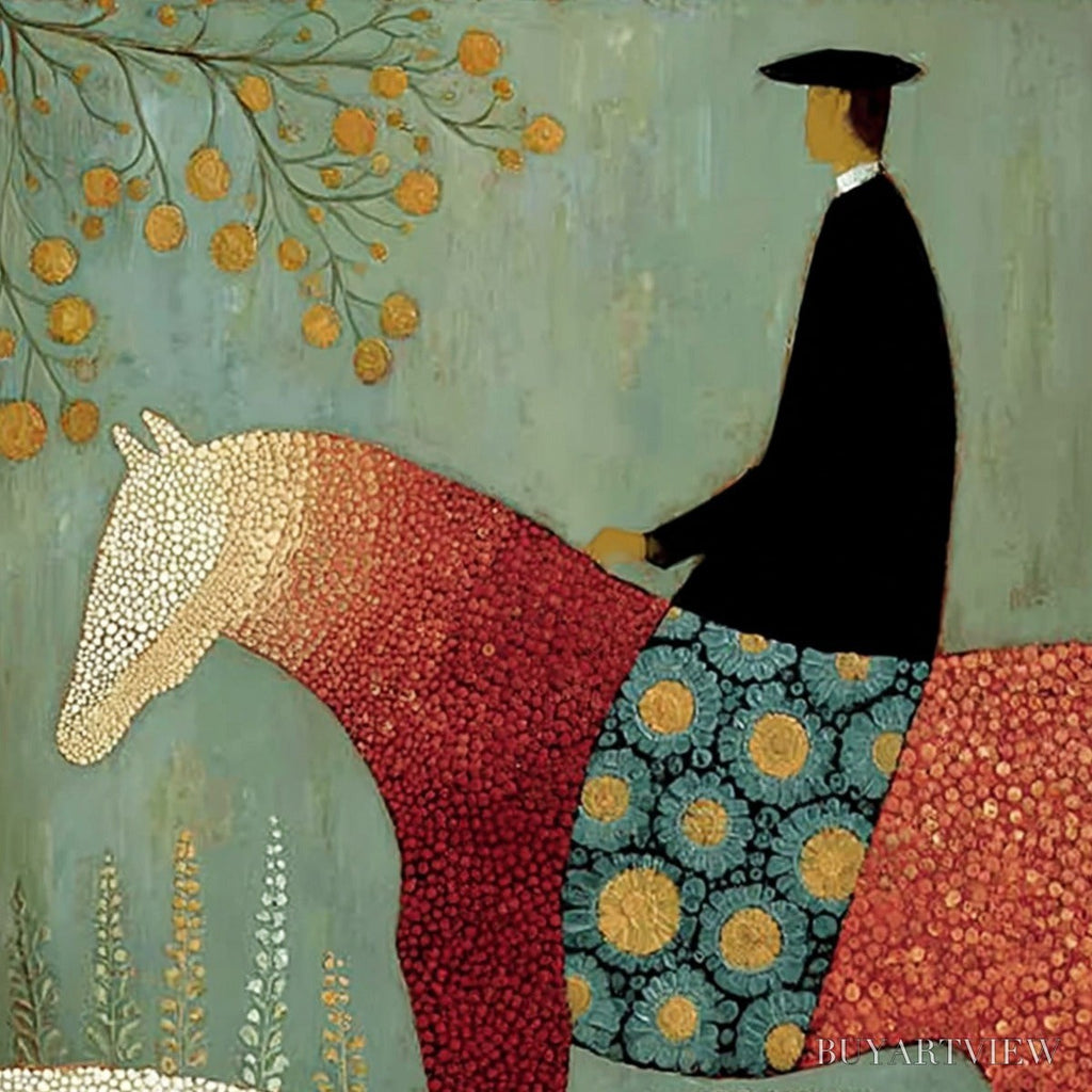 ARTOVITAS A Gentle Journey – Textured Figurative Painting of a Rider and Horse - image 3