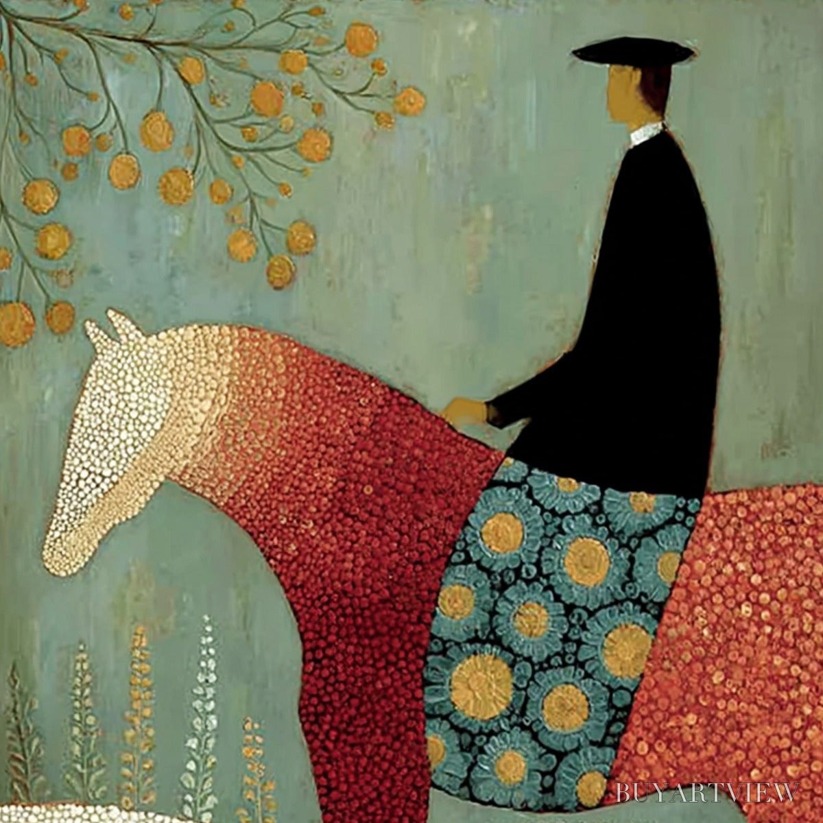 ARTOVITAS A Gentle Journey – Textured Figurative Painting of a Rider and Horse - image 3
