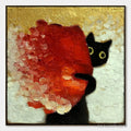 ARTOVITAS Peekaboo – Textured Impasto Black Cat and Red Flower Painting - image 1