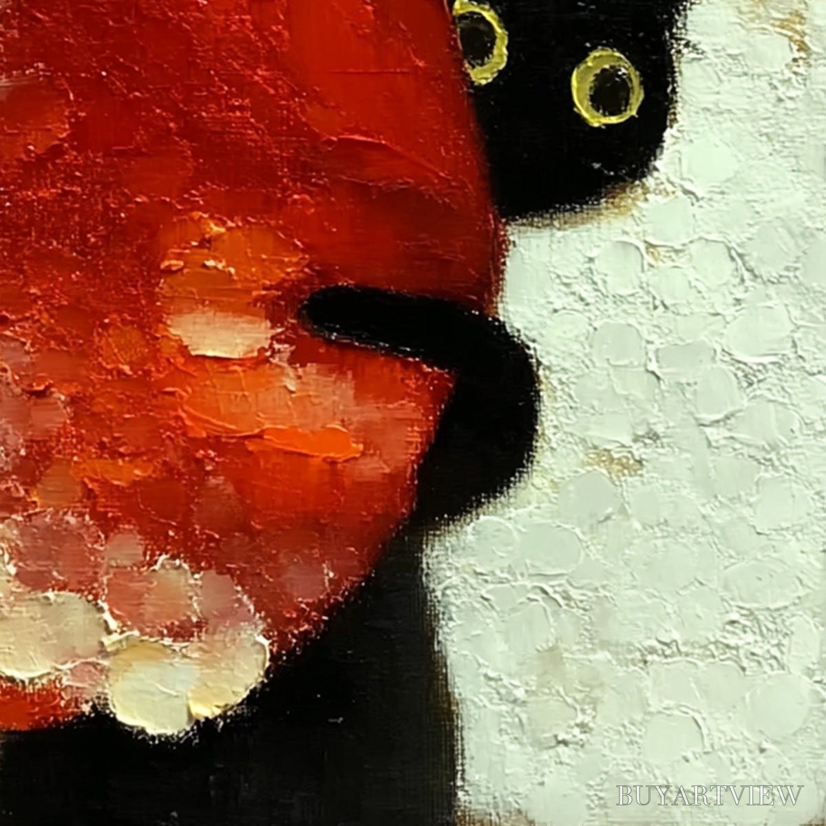 ARTOVITAS Peekaboo – Textured Impasto Black Cat and Red Flower Painting - image 3