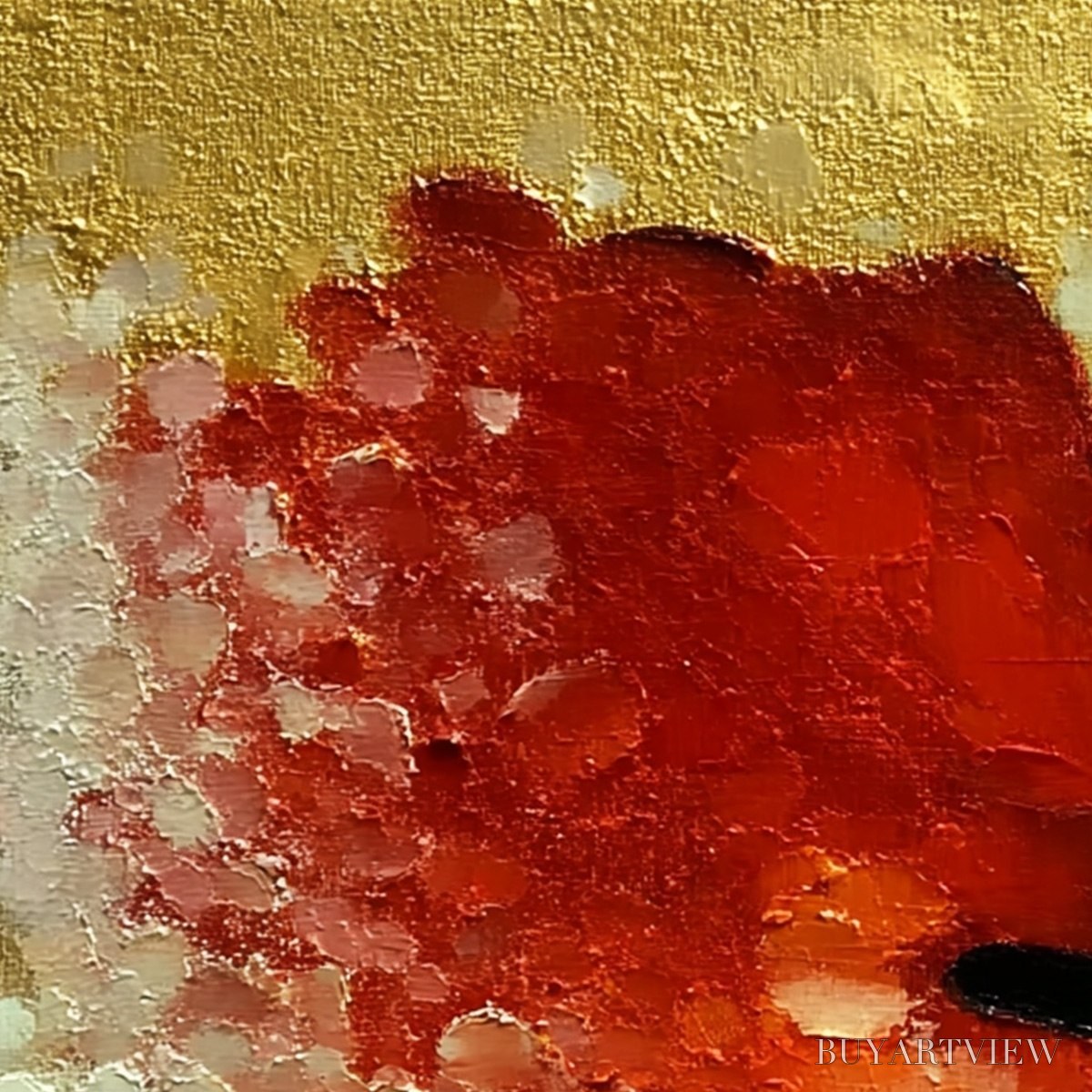ARTOVITAS Peekaboo – Textured Impasto Black Cat and Red Flower Painting - image 5