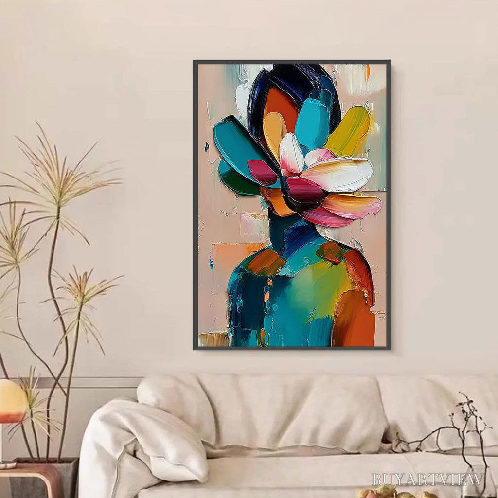ARTOVITAS Petaled Persona – Colorful Abstract Floral Portrait Impasto Painting - image 2