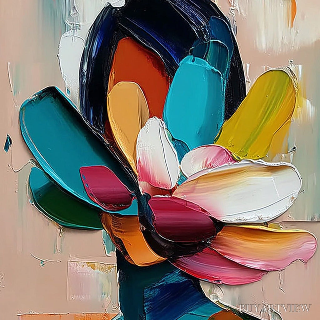 ARTOVITAS Petaled Persona – Colorful Abstract Floral Portrait Impasto Painting - image 3