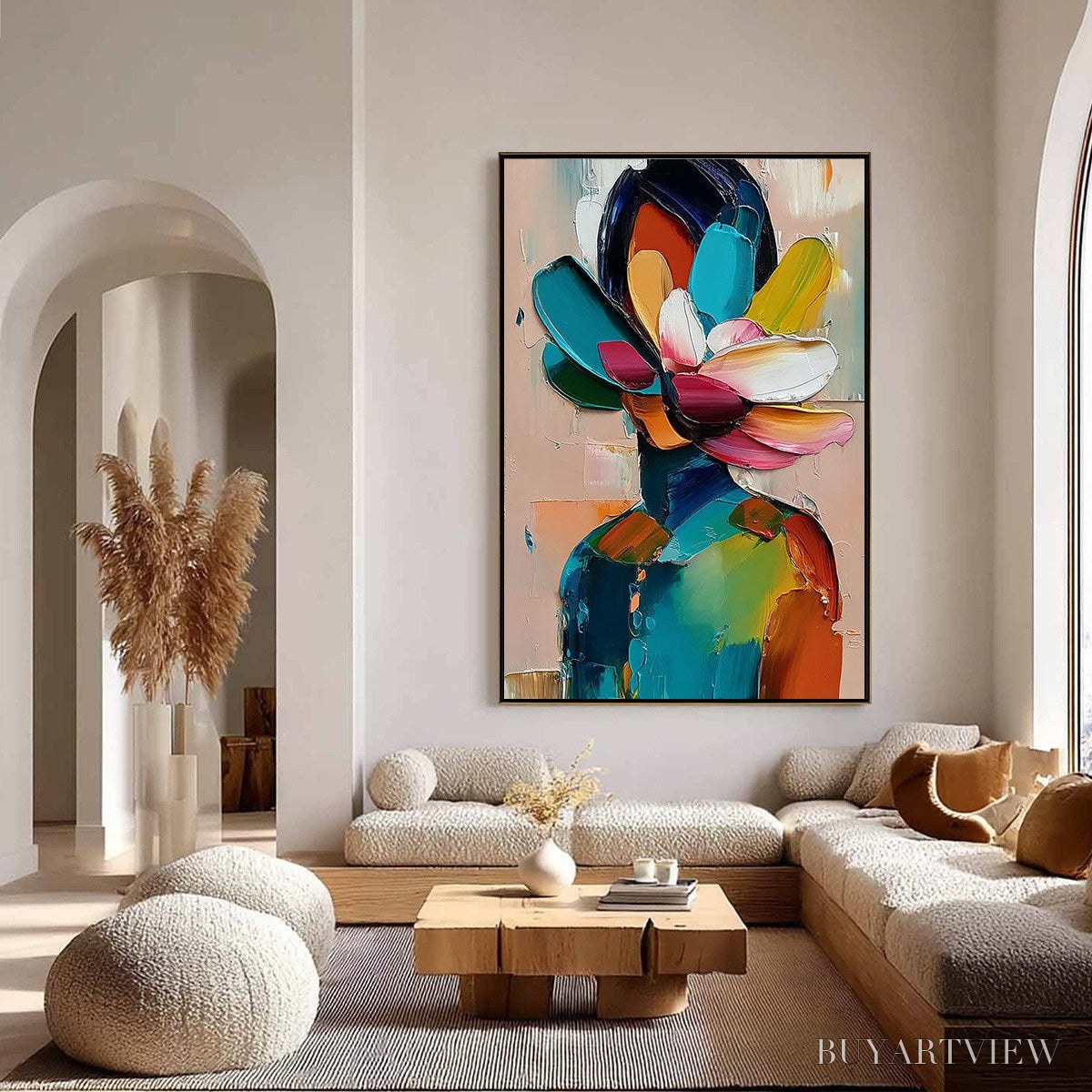 ARTOVITAS Petaled Persona – Colorful Abstract Floral Portrait Impasto Painting - image 4