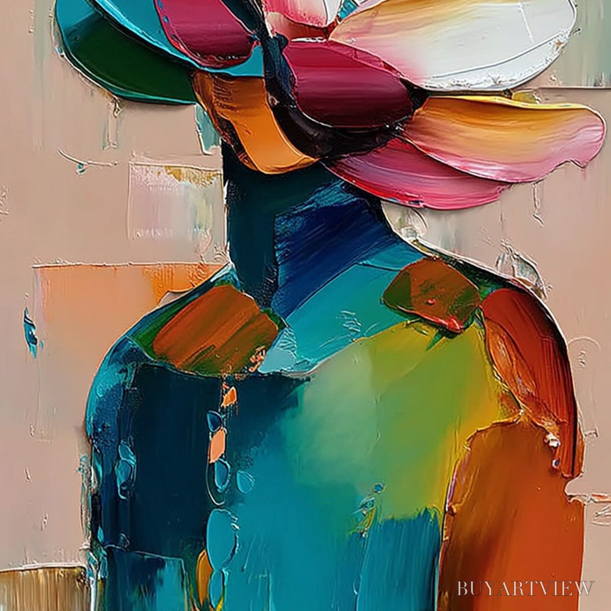 ARTOVITAS Petaled Persona – Colorful Abstract Floral Portrait Impasto Painting - image 5