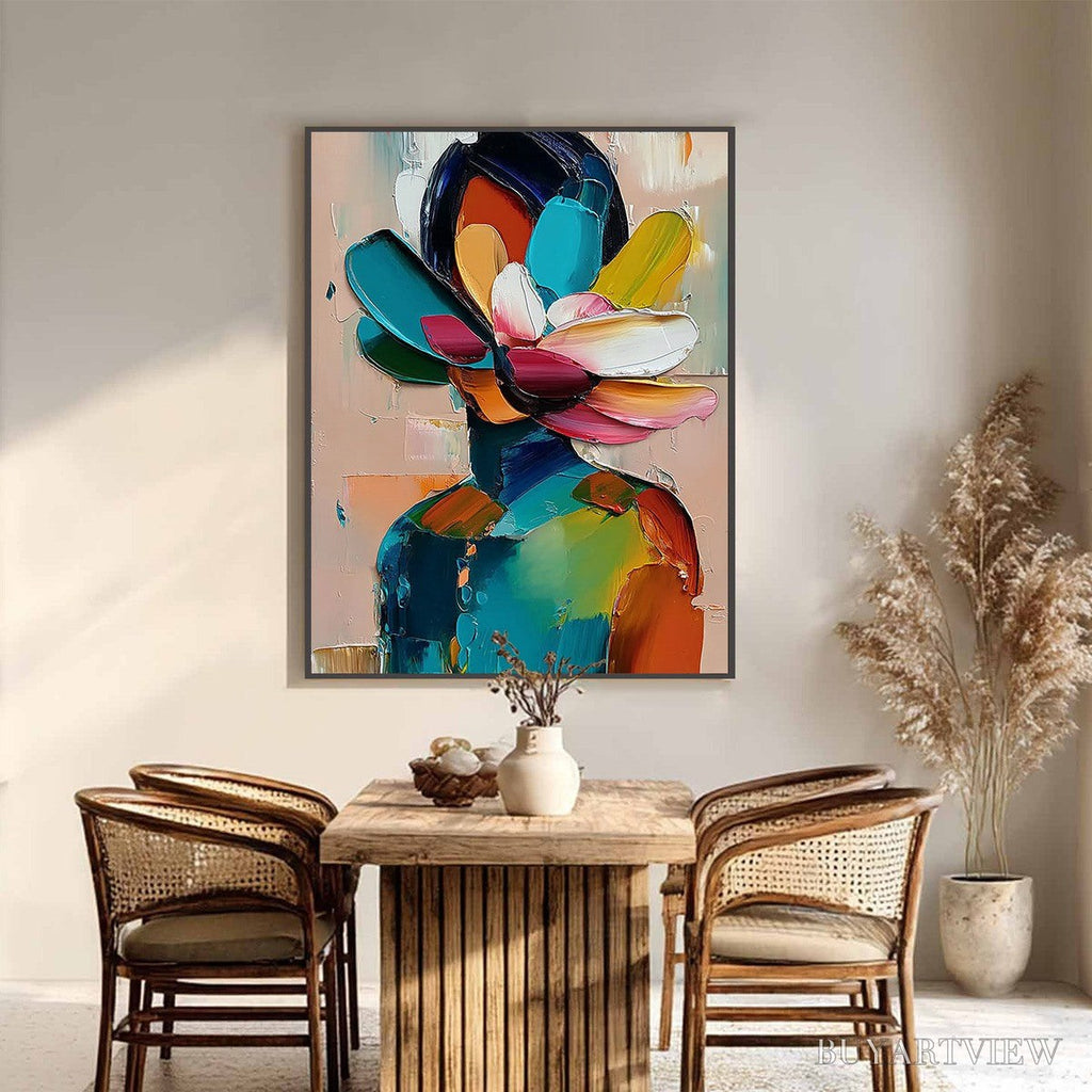 ARTOVITAS Petaled Persona – Colorful Abstract Floral Portrait Impasto Painting - image 6